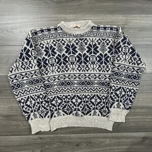 Vintage American Edition Sweater Mens Large Navy White Nordic Snowflake Knit 90s